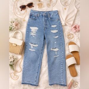 Levi’s Ribcage Straight Ankle Jeans Size 27 Button Fly Distressed High Rise